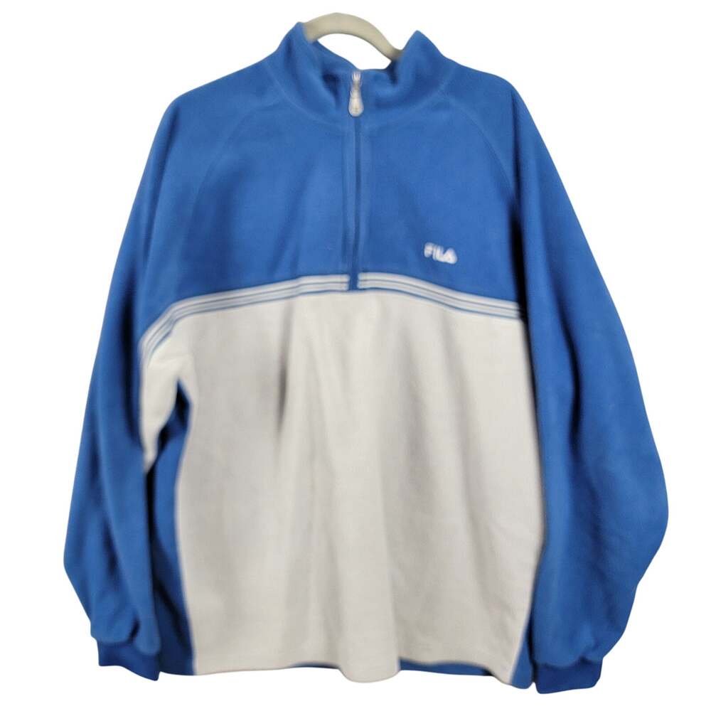 Fila 1/4 Zip Pullover Fleece Jacket Mens XL Blue Gray White Stripe Color Block